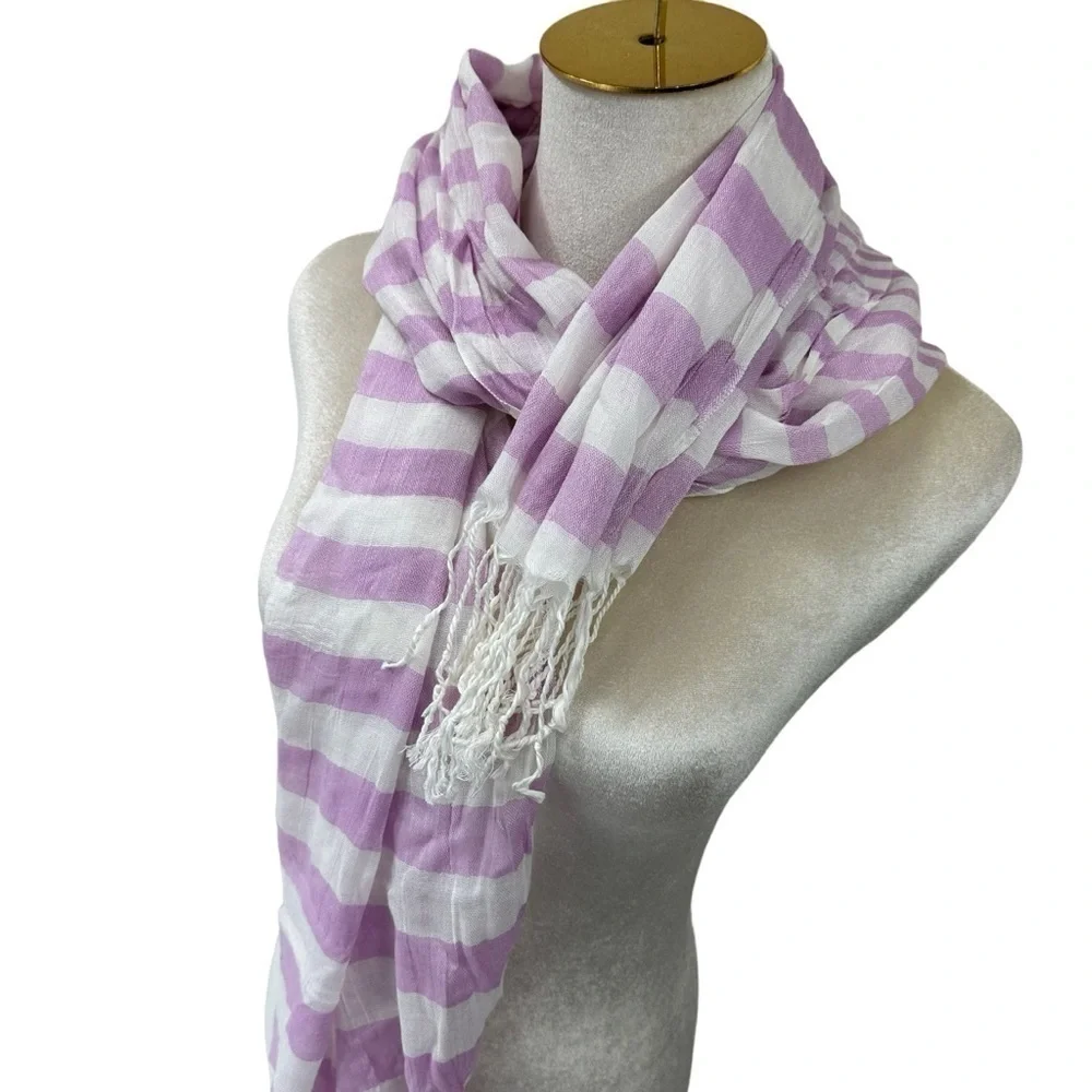 Lavender Purple and White Stripe Lightweight Scarf Wrap
